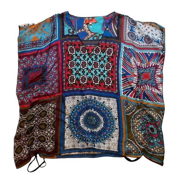 Hale Bob Cabana Swim Blouse Top / Cover Up Sheer Boho Vacation 100% Silk size S - Picture 3 of 8